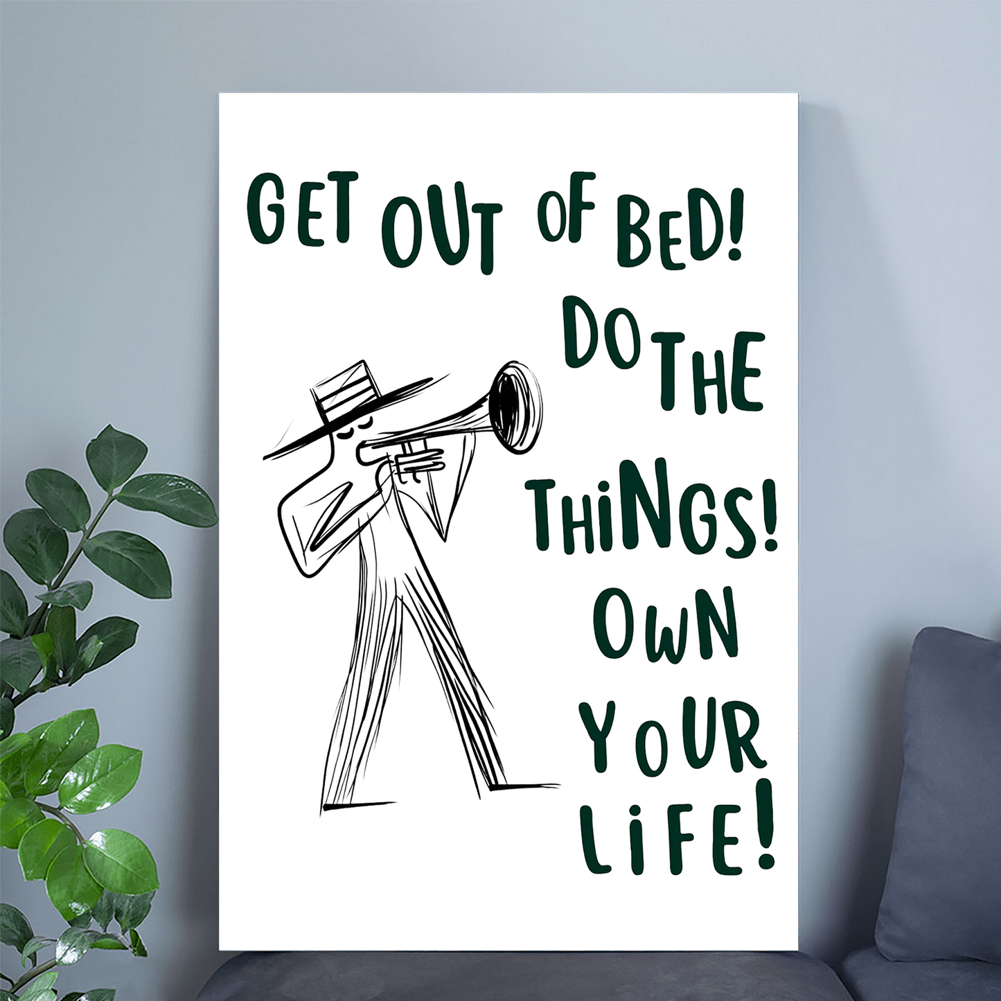 Get Out Of Bed Print, Funny Motivational Poster, Retro Quote Wall Art, Dorm Room Decor, Trendy Typography Art