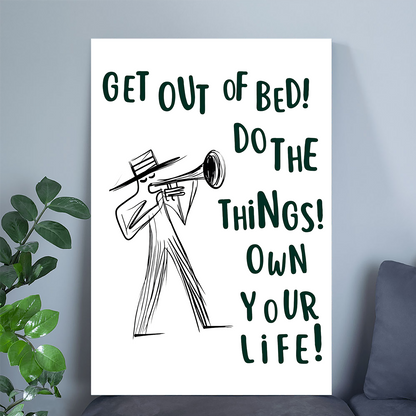 Get Out Of Bed Print, Funny Motivational Poster, Retro Quote Wall Art, Dorm Room Decor, Trendy Typography Art