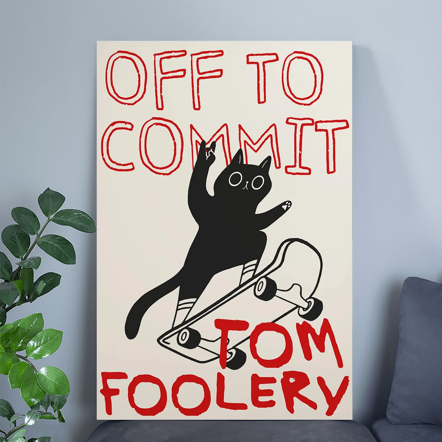 Off To Commit Tomfoolery Digital Art Print Funny Black Cat On Skateboard Poster Cat Lover Poster Silly Cat Art Black And Red Art