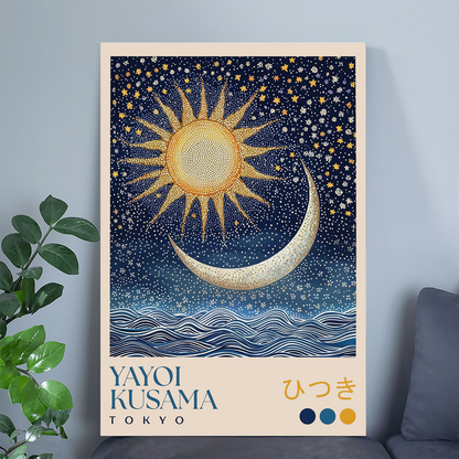 Yayoi Kusama Sun and Moon Print – Abstract Art Poster