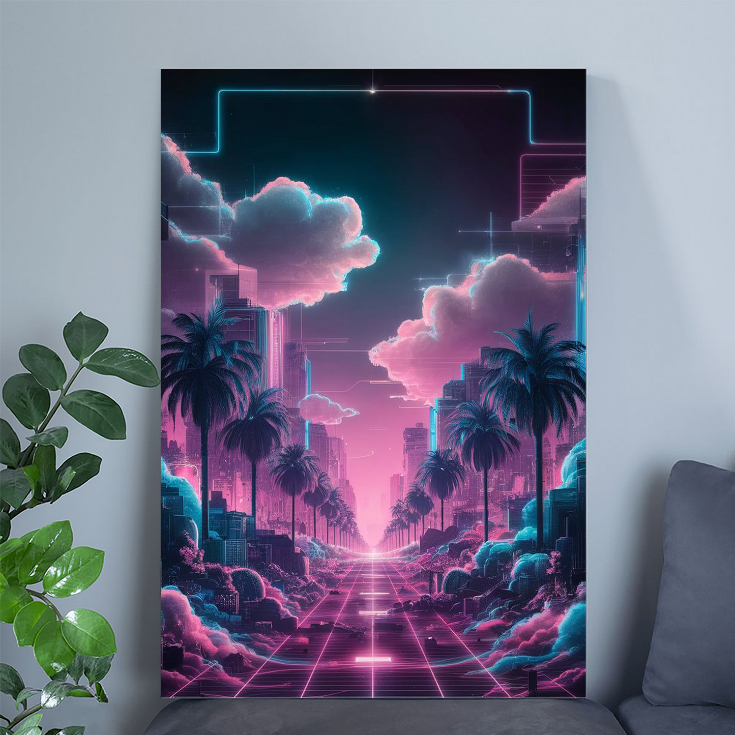 Neon Dreamscape: A Vaporwave Fantasy Poster