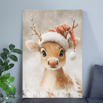 Reindeer Oil Painting Art Print, Christmas Holiday Decor Poster, One Sheet Wall Size 24''x36''
