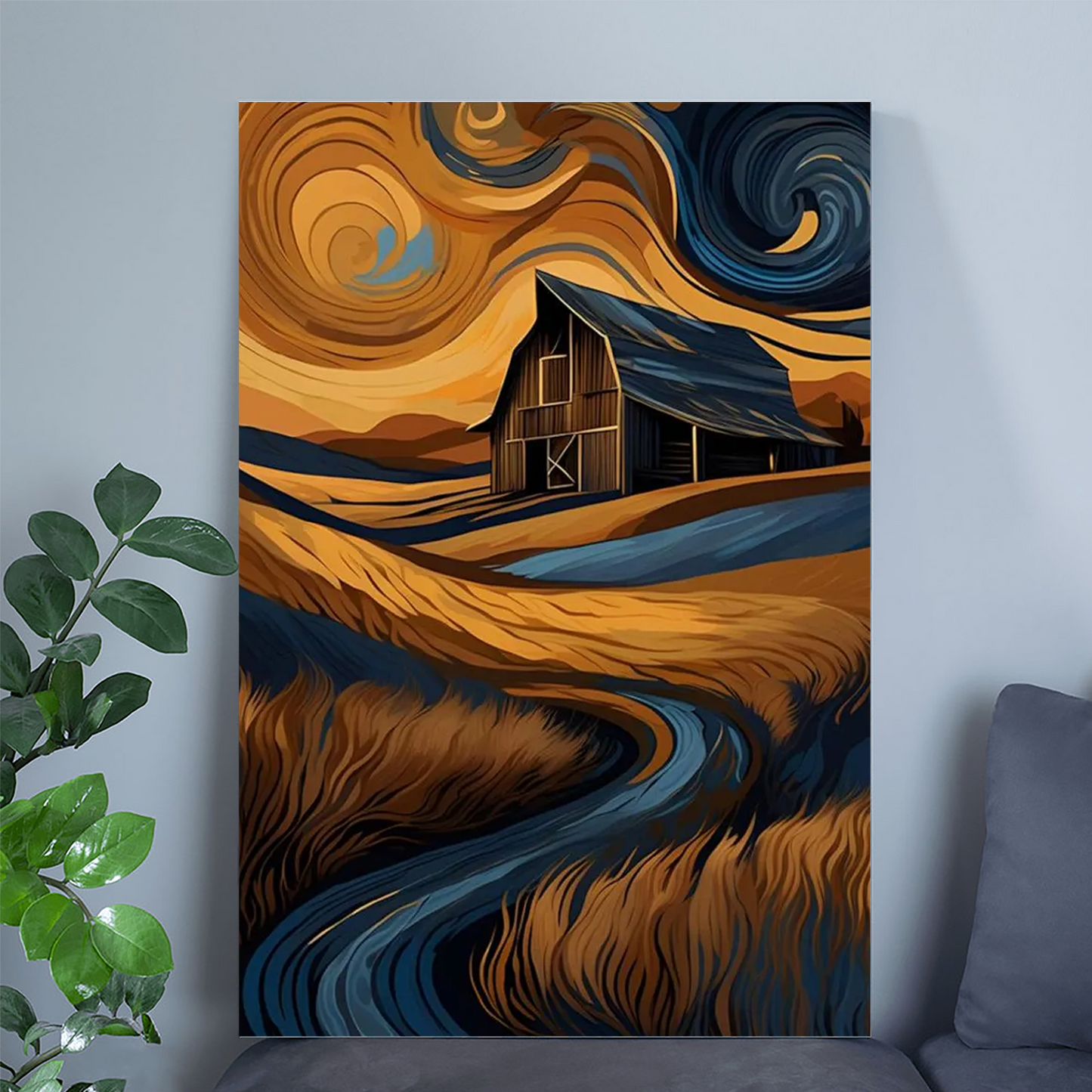 Rustic Barn Landscape Art Canvas Print or Poster: Van Gogh Style Countryside