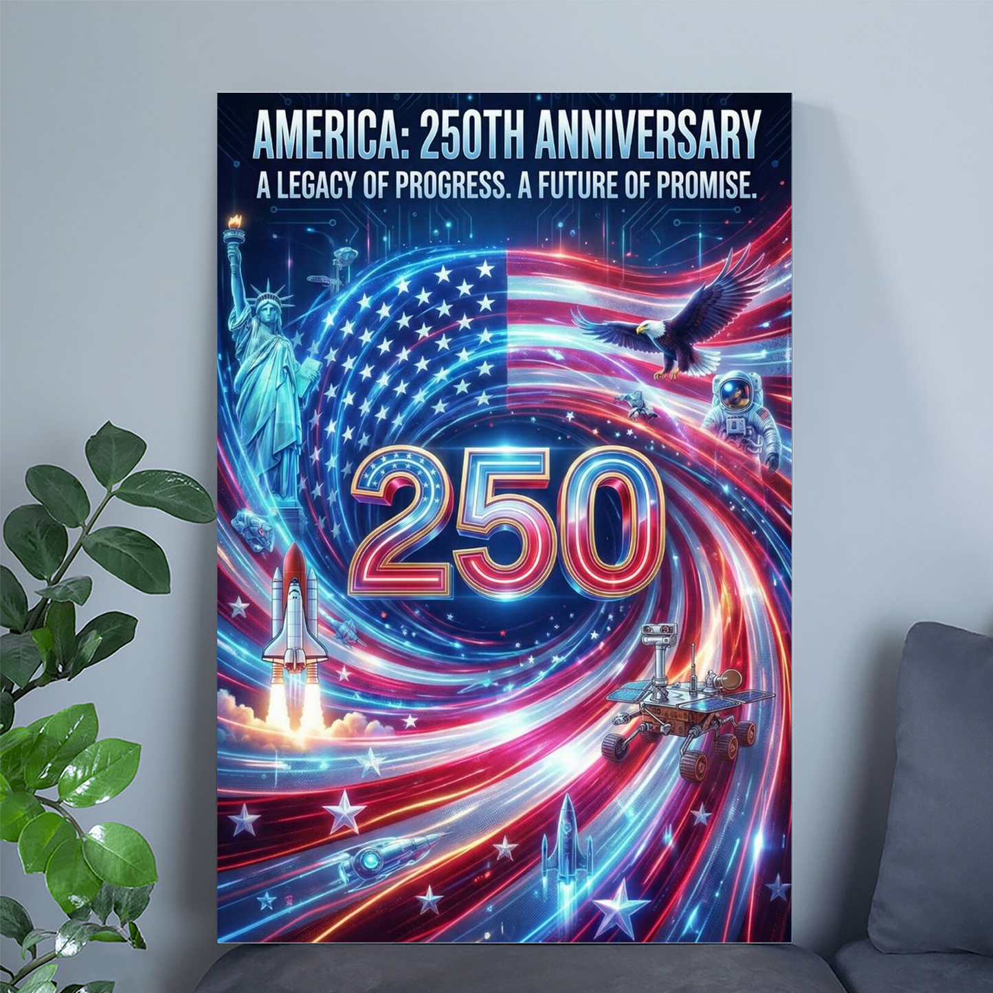 America 250 Wall Art, Patriotic Wall Decor, 4th of July Wall Art, Stars and Stripes Poster, 250th Anniversary America Print #2