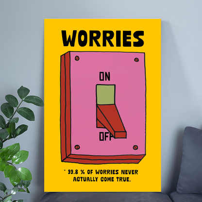 No Worries Poster, Uplifting Quote, Affirmation Wall Art, Colourful Retro Illustration
