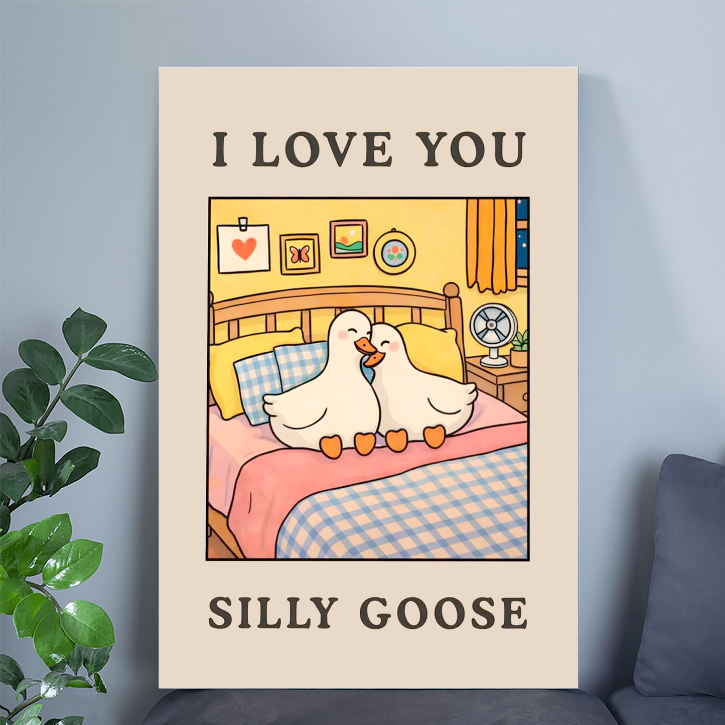 I Love You Silly Goose - Cute Romantic Wall Art, Funny Love Poster, Adorable Duck Couple Print, Sweet Couple Gift Decor