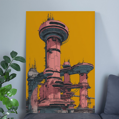 Cyberpunk Wall Art - Futuristic Megastructure City - Neon Sci-Fi Architecture Print - Cyberpunk Cityscape Poster