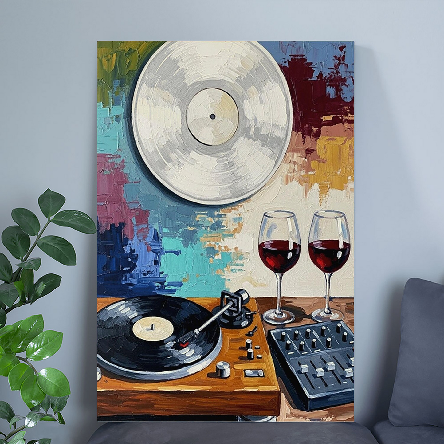 Retro Wall Art, Vinyl & Vino Print, Music Poster, Records, Room Decor Poster, Dinning, Abstract Art Poster