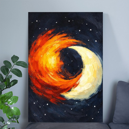 Celestial Sun Moon Yin Yang Print, Cosmic Abstract Poster