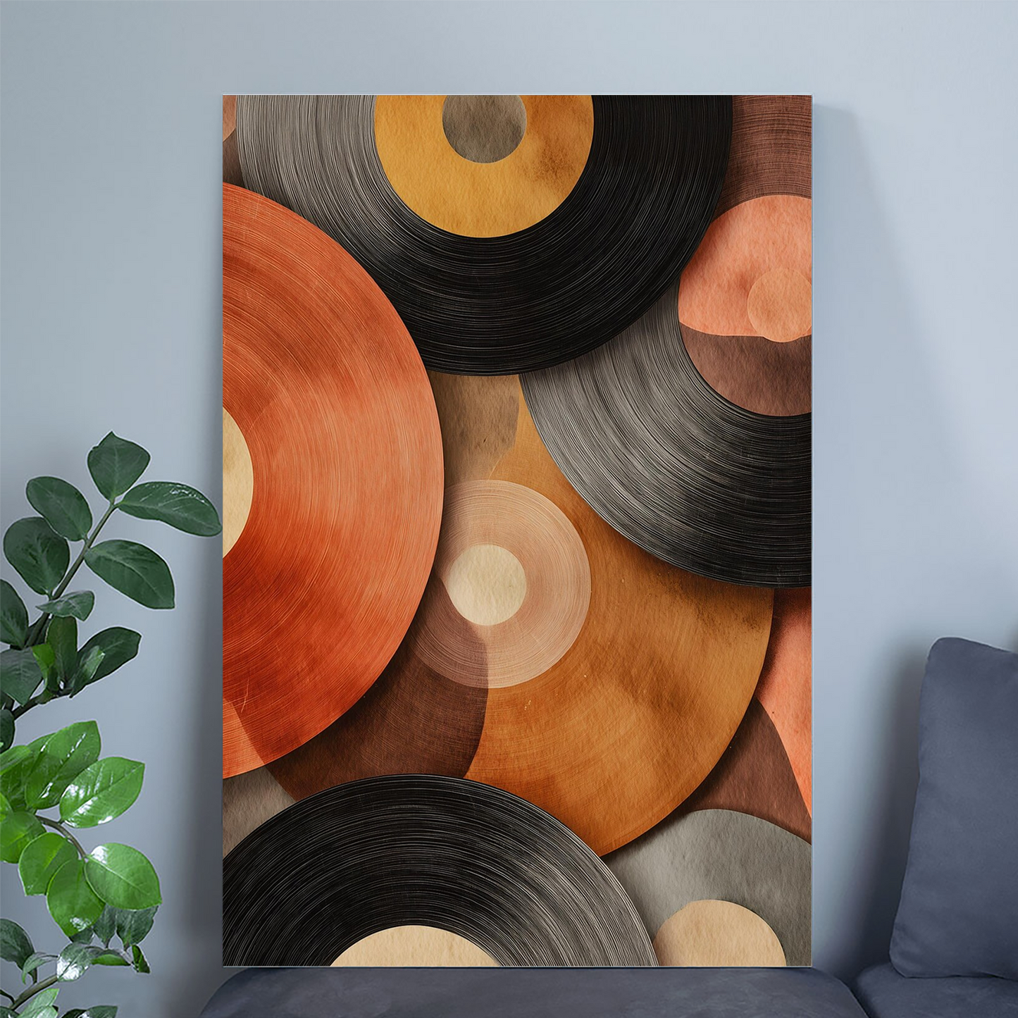Abstract Vinyl Record Wall Art, Retro Circle Poster, Mid Century Modern Music Print, Geometric Vinyl Decor
