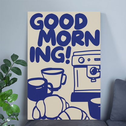 Good Morning Coffee Print Coffee Station Wall Art Trendy Blue Kitchen Poster Aesthetic Kitchen Poster Coffee Art Poster