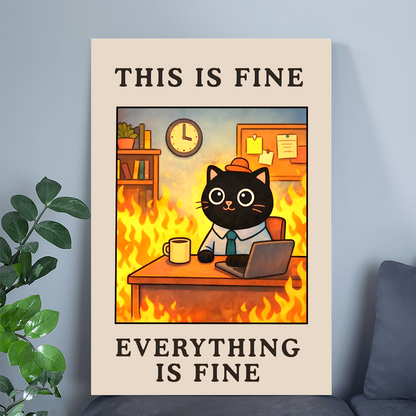 This Is Fine - Funny Office Meme Poster, Burnout Wall Art, Sarcastic Work Decor, Dark Humor Print, Relatable Office Gift