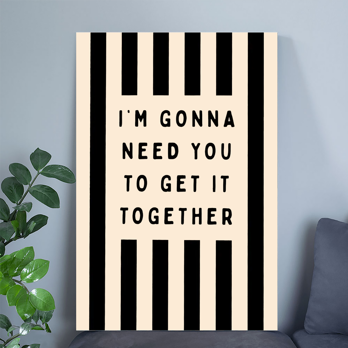 Get It Together Funny Quote Wall Art | Black and White Striped Typography Poster | Sarcastic Office Decor