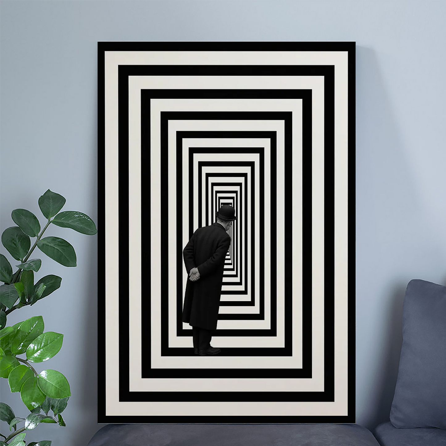 Observer – Surreal Black and White Optical Illusion Poster, Geometric Minimalist Art Print, Conceptual Abstract Wall Decor