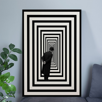 Observer – Surreal Black and White Optical Illusion Poster, Geometric Minimalist Art Print, Conceptual Abstract Wall Decor