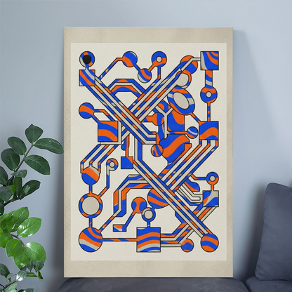 Retro Circuit Board Poster, Orange Blue Tech Wall Art