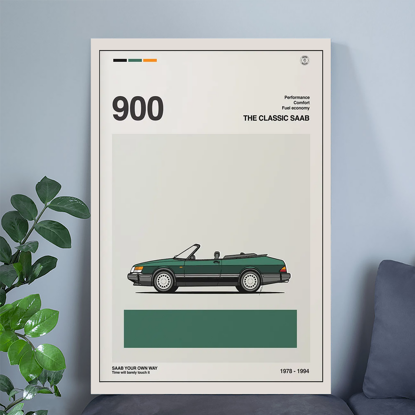 Vintage SAAB 900 convertible Poster Size 24''x36''