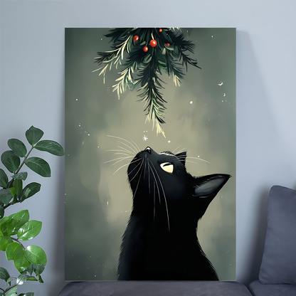 Winter Decor- Christmas Black Cat Poster, One Sheet Wall Size 24''x36''
