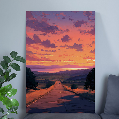 Sunset Landscape Print, Cinematic Rural Road, Dreamy Sky Poster