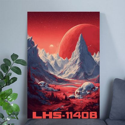 Futuristic LHS 1140B Travel Poster Retro Futurism Sci Fi Super Earth Illustration Space Colony Alien Landscape Retro Cosmic Style 2 Wall Poster