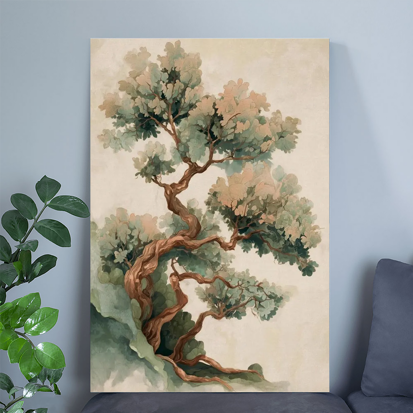 Japanese Pine Tree Art, Minimalist Bonsai Canvas, Zen Botanical Print, Nature Poster