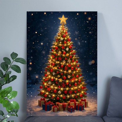 Christmas Tree Art Poster, Festive Holiday Wall Decor Poster, One Sheet Wall Size 24''x36''