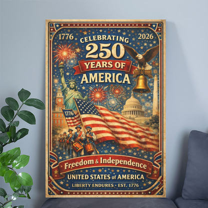 America 250 (1776–2026) Farmhouse Patriotic Decor – Poster Independence Wall Print – Fireworks Art