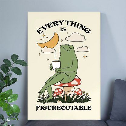 Everything is Figureoutable Motivation Poster, Frog Print Home Office, Quote Poster, Coffee Poster