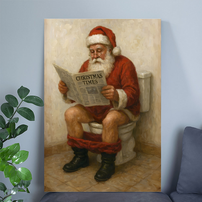 Santa on Toilet Poster, Vintage Christmas Painting Wall Art Poster, One Sheet Wall Size 24''x36''