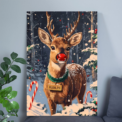 Rudolph the Red-Nosed Reindeer Wall Art – Christmas Animal Painting Poster, One Sheet Wall Size 24''x36''