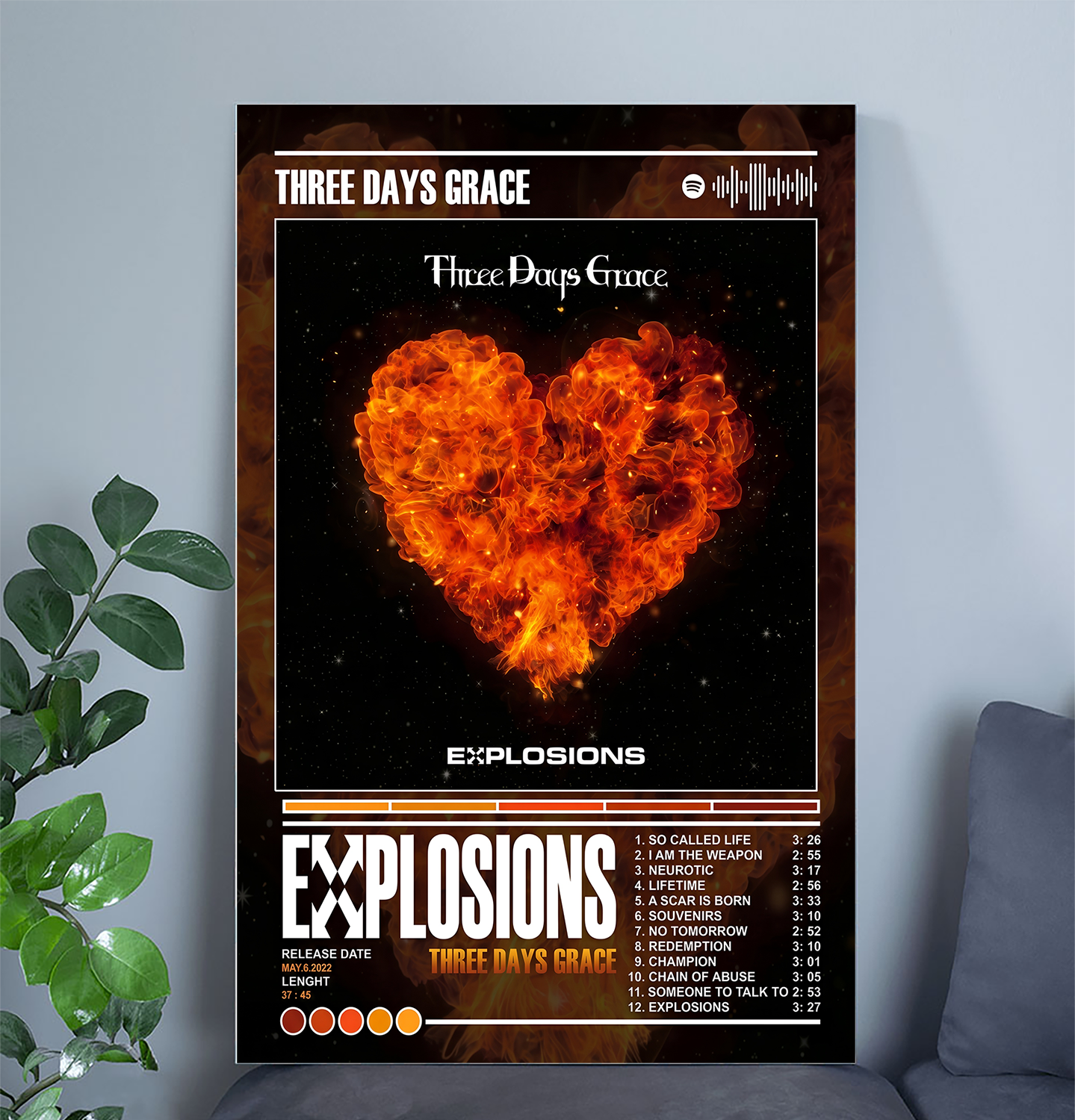 Music Poster- Three Days Grace - Explosions Album Poster, One Sheet Wall Size 24''x36''
