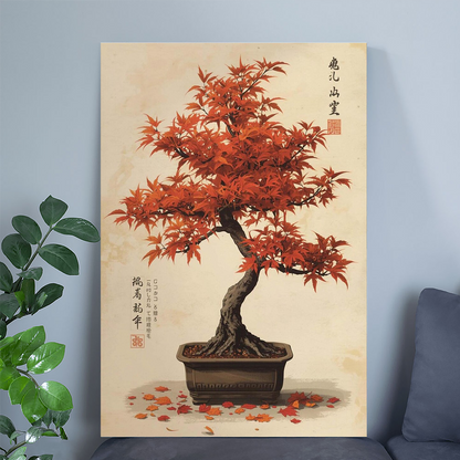 Red Maple Bonsai Japanese Wall Art Poster – Wabi Sabi Japanese Print, Calm Zen Home Decor