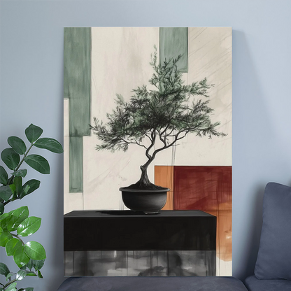 Modern Apartment Printable Art, Bonsai Tree Illustration Digital, Architecture Style Poster, Earthy Tone Wall Decor
