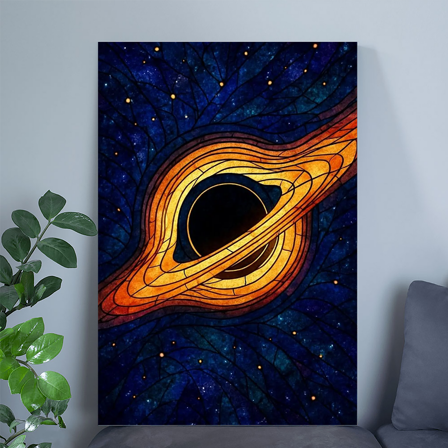 Stained Glass Black Hole Poster, Cosmic Space Wall Art Print