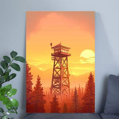 Fire Tower Lookout Art Print with Firewatch Nature Vibes