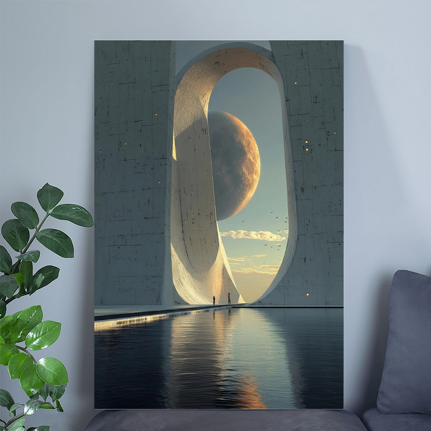 Brutalist Sci-Fi Wall Art, Minimalist Moon Poster, Futuristic Architecture Print