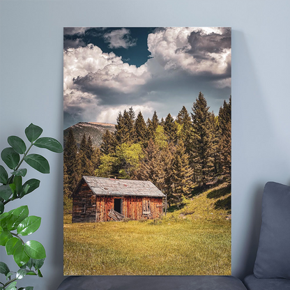 Rustic Cabin in the Woods Printable Poster, Abandoned Barn Wall Art, Mountain Landscape Photography