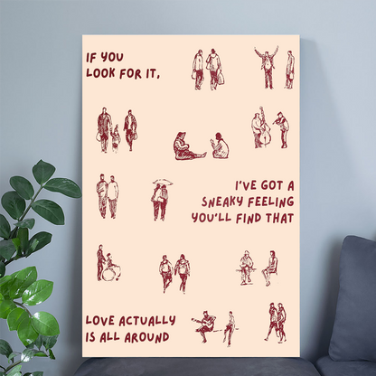 Love Actually Is All Around Print Dorm Room Aesthetic Wall Art Small People Art Tiny Humans Walking Print Minimalist People Wall Art Retro