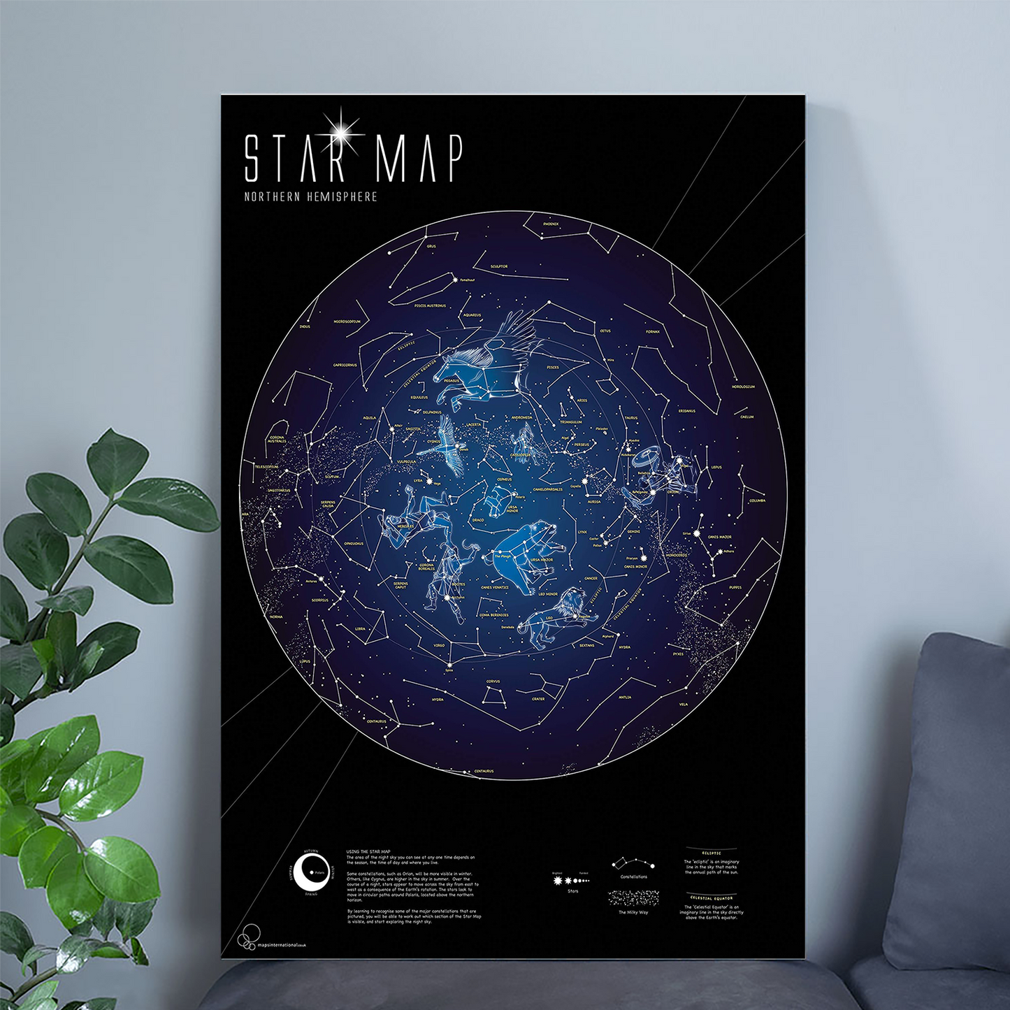Glow In The Dark Constellation Star Map Poster – Educational Bedroom Decor