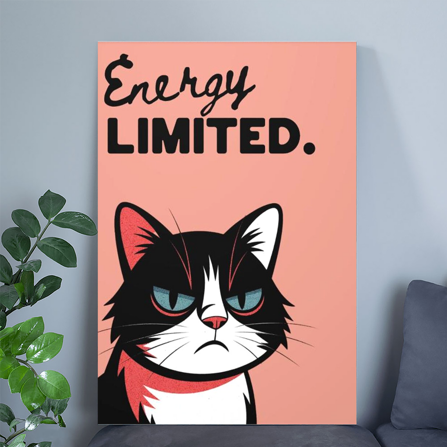 Energy Limited Wall Art Print – Funny Cat Poster, Modern Minimal Illustration