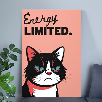 Energy Limited Wall Art Print – Funny Cat Poster, Modern Minimal Illustration