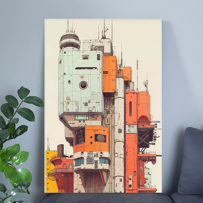 Futuristic Sci-Fi Cityscape Wall Art | Retro Cyberpunk Architecture Poster