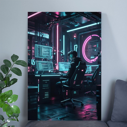 Cyberpunk Hacker Poster – Neon Futuristic Wall Art