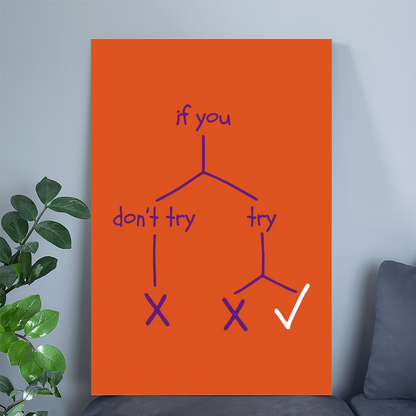 If You Try Motivational Wall Art Print | Funny Decision Tree Poster | Minimal Purple Art