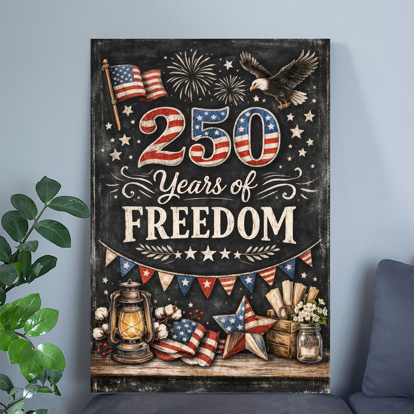 250 Years of Liberty – America 250 (1776–2026) Farmhouse Patriotic Decor – Rustic Independence Wall Print