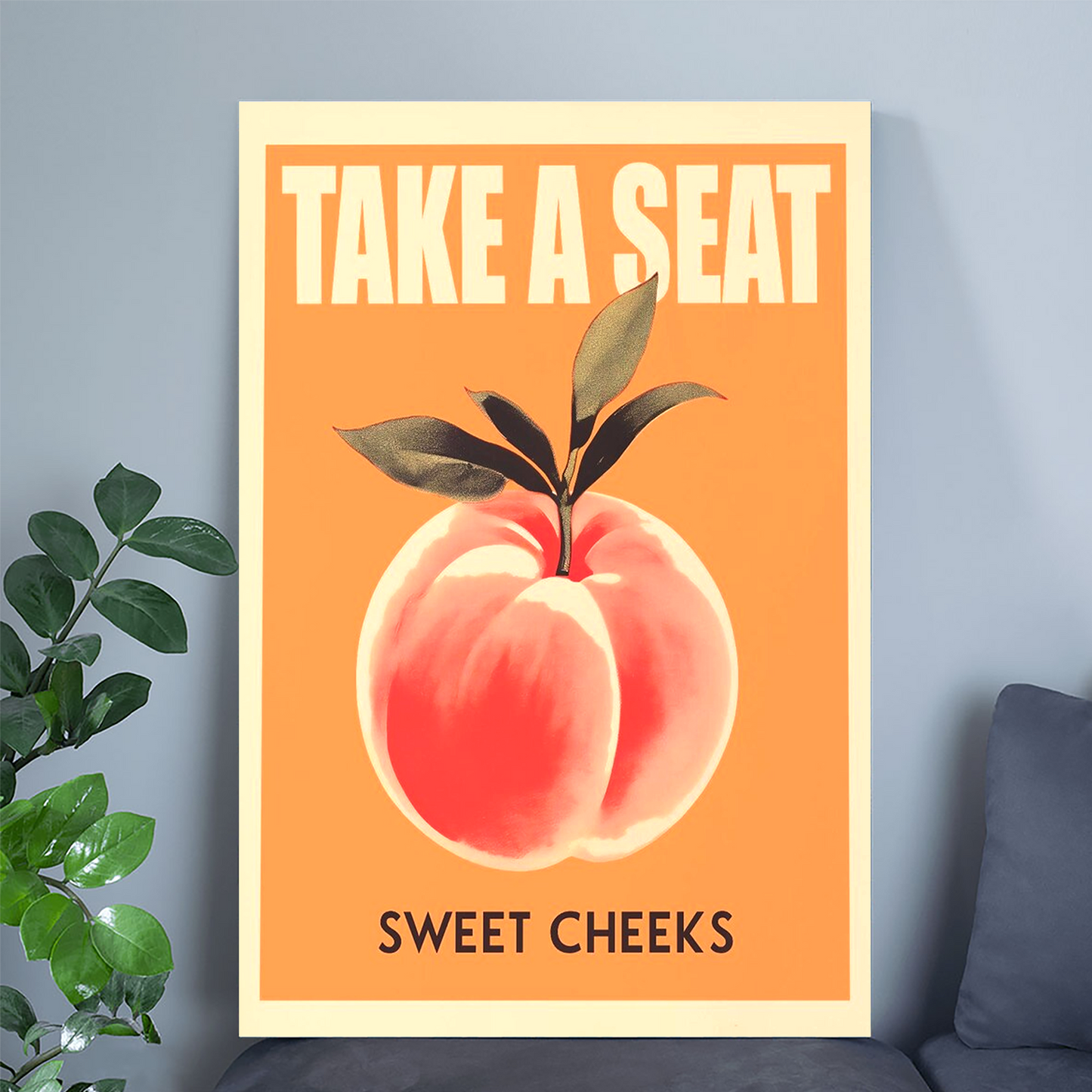 Take a Seat Sweet Cheeks Poster Funny Toilet Printable Poster Retro Bathroom Wall Art Peach Art Print Funny Toilet Art