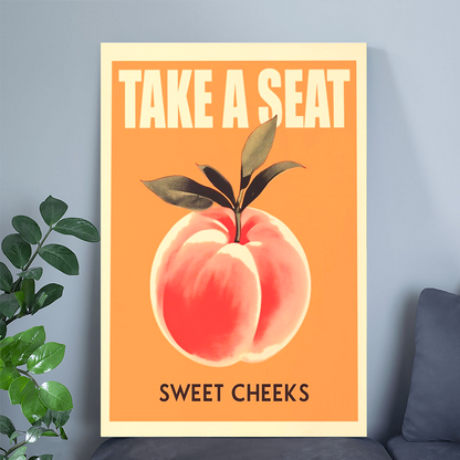 Take a Seat Sweet Cheeks Poster Funny Toilet Printable Poster Retro Bathroom Wall Art Peach Art Print Funny Toilet Art