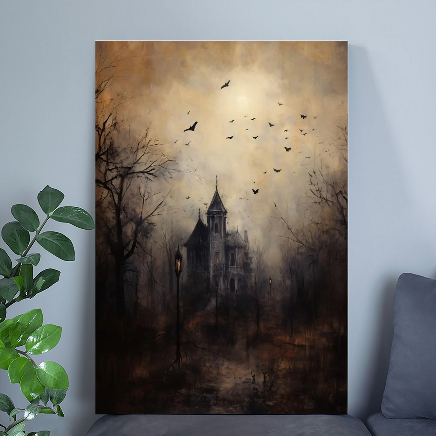 PRINTABLE Haunted House Wall Art | Gothic Victorian Mansion Print – Dark Spooky Forest | Moody Halloween Home Decor | Rustic Wall Art