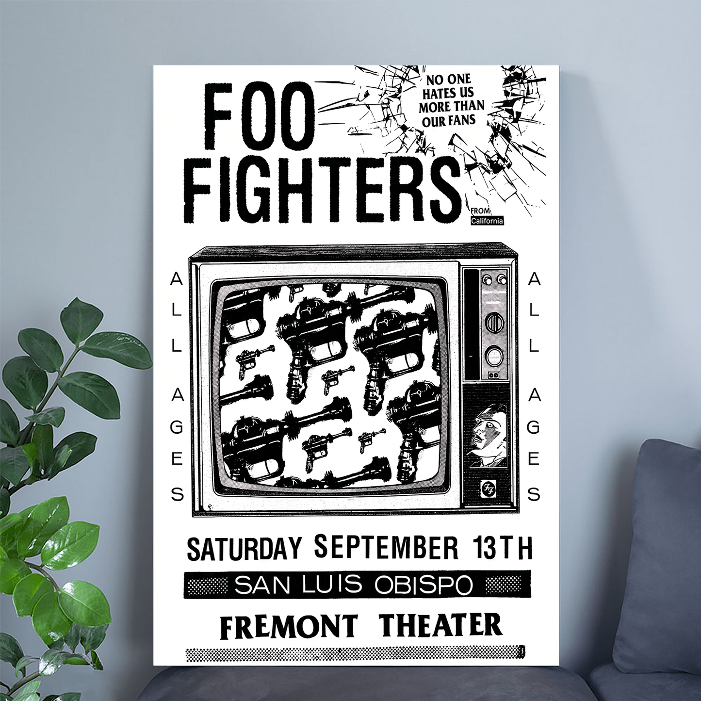 Foo Fighters September 13th 2025 San Luis Obispo Fremont Theater Music Poster Black White Size 24''x36''