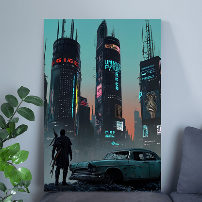 Cyberpunk Cityscape Print: Dystopian Sci-Fi Gamer Room Poster Decor